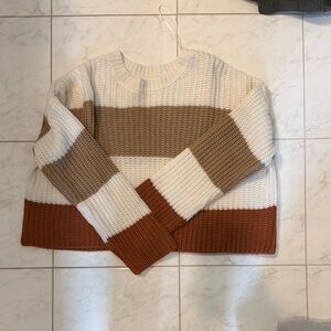 Women’s Colorblock Cropped Sweater - Cream, Tan & Orange